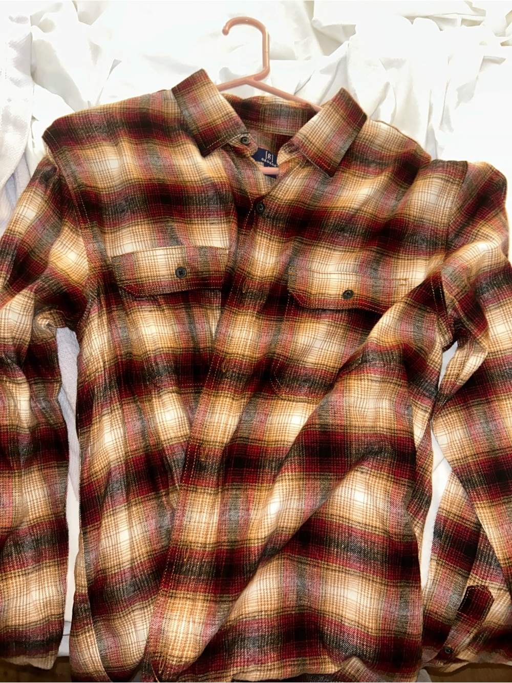 Orange and Red Plaid Flannel Button Up Fall Shirt